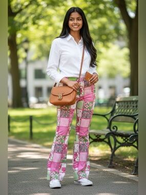 Lilly Pulitzer pink and green floral patchwork ankle length pants size 14 Girls